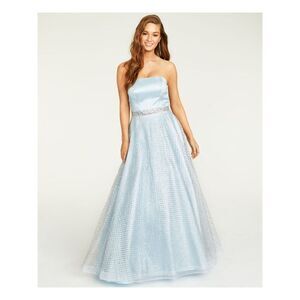 SAY YES TO THE PROM Womens Glitter Overlay Sleeveless Full-Length Prom Dress